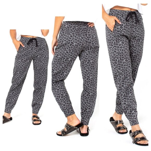Celebrity Pink Junior Ladies High Rise Grey Leopard Print Stylish Jogger SZ S - Picture 1 of 4